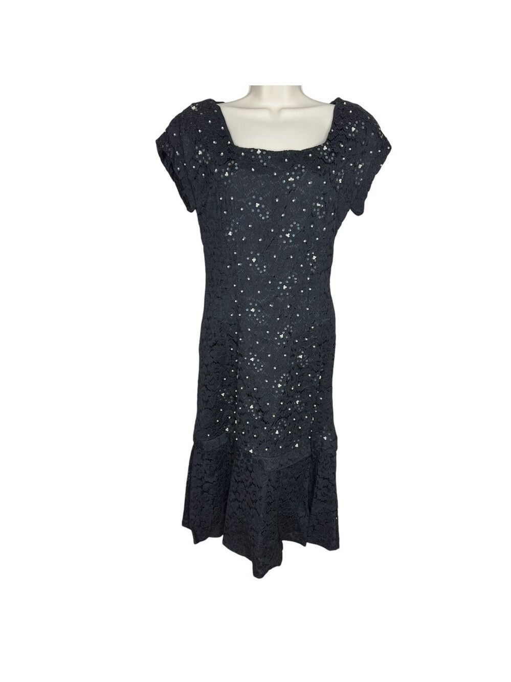 Elegant Black Sequined Lace Evening‎ Dress Women’s Size Small